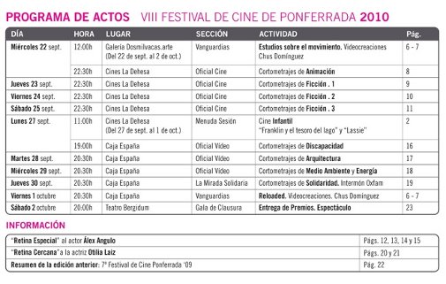 Programa 8º Festival de cine de Ponferrada