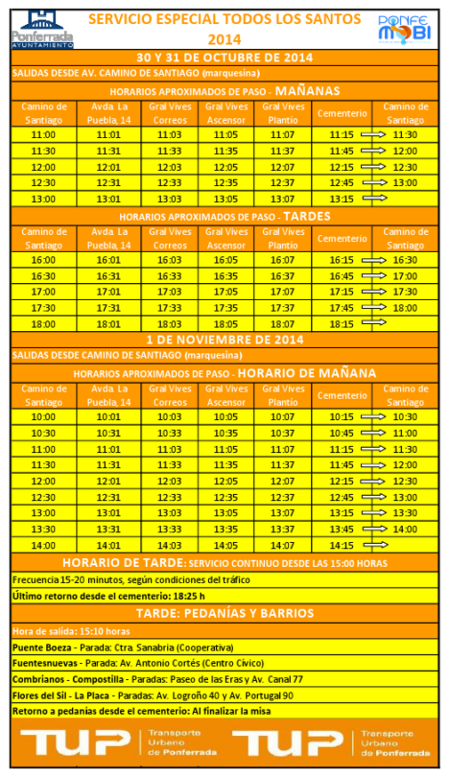 Servicio especial Todos los Santos 2014